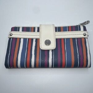 Relic Multi Color Striped Bifold Wallet White Trim Zip Pocket Womens